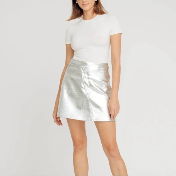 TORN BY RONNY KOBO Donnie Skirt Silver Faux Leather Mini Asymmetric Size XS - Picture 1 of 13